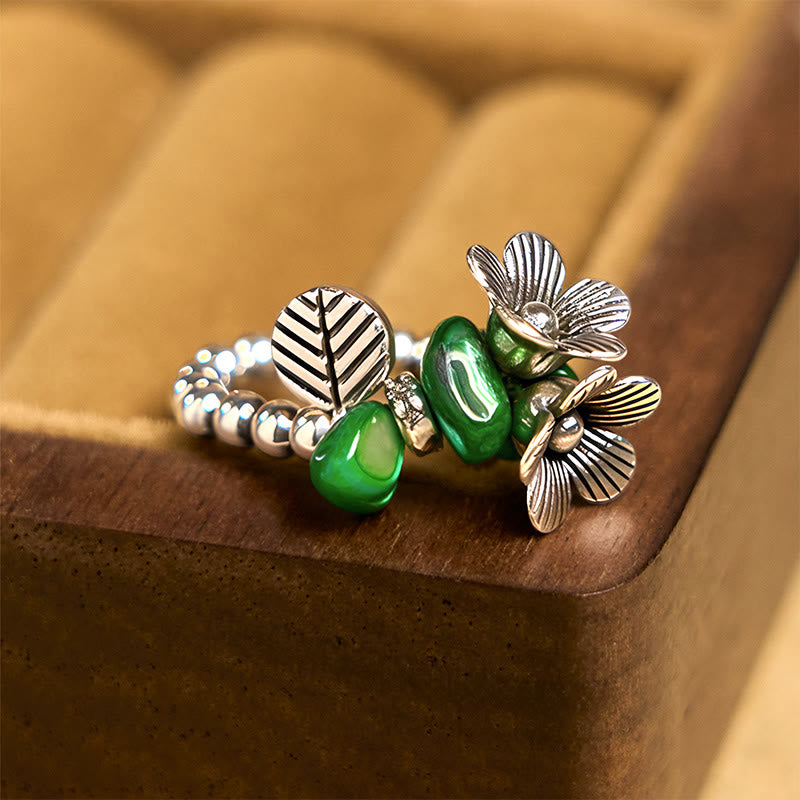 Anillo elástico de cuerda de la suerte de aleación de cobre con diseño de flores y Buddha Stones - image 2