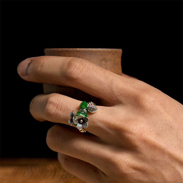 Anillo elástico de cuerda de la suerte de aleación de cobre con diseño de flores y Buddha Stones - image 11