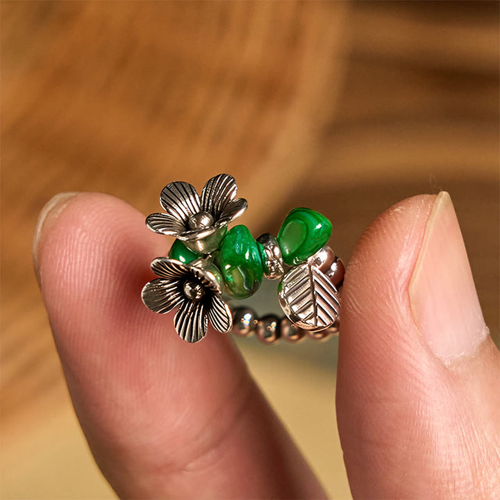 Anillo elástico de cuerda de la suerte de aleación de cobre con diseño de flores y Buddha Stones - image 8