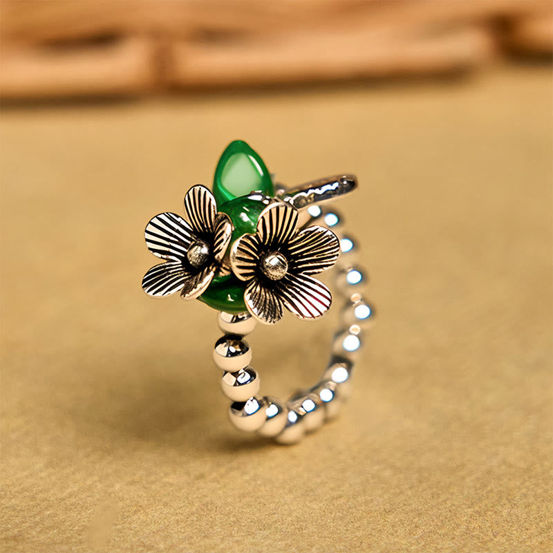 Anillo elástico de cuerda de la suerte de aleación de cobre con diseño de flores y Buddha Stones - 14-20 mm (Cuerda elástica) - image 1