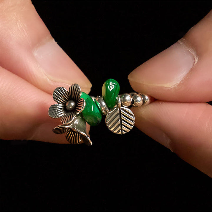 Anillo elástico de cuerda de la suerte de aleación de cobre con diseño de flores y Buddha Stones - image 10