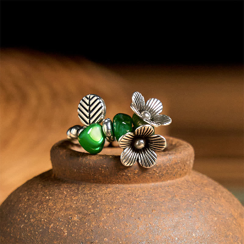 Anillo elástico de cuerda de la suerte de aleación de cobre con diseño de flores y Buddha Stones - image 4