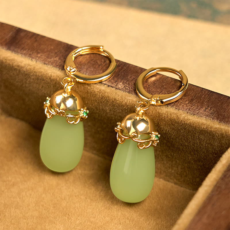 Pendientes de cobre con forma de gota de agua y calcedonia verde de Buddha Stones - image 3