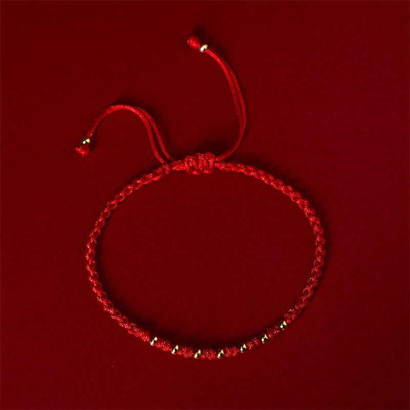 Pulsera trenzada de hilo rojo con cuentas de oro bañadas en plata de ley 925 y Buddha Stones - image 1
