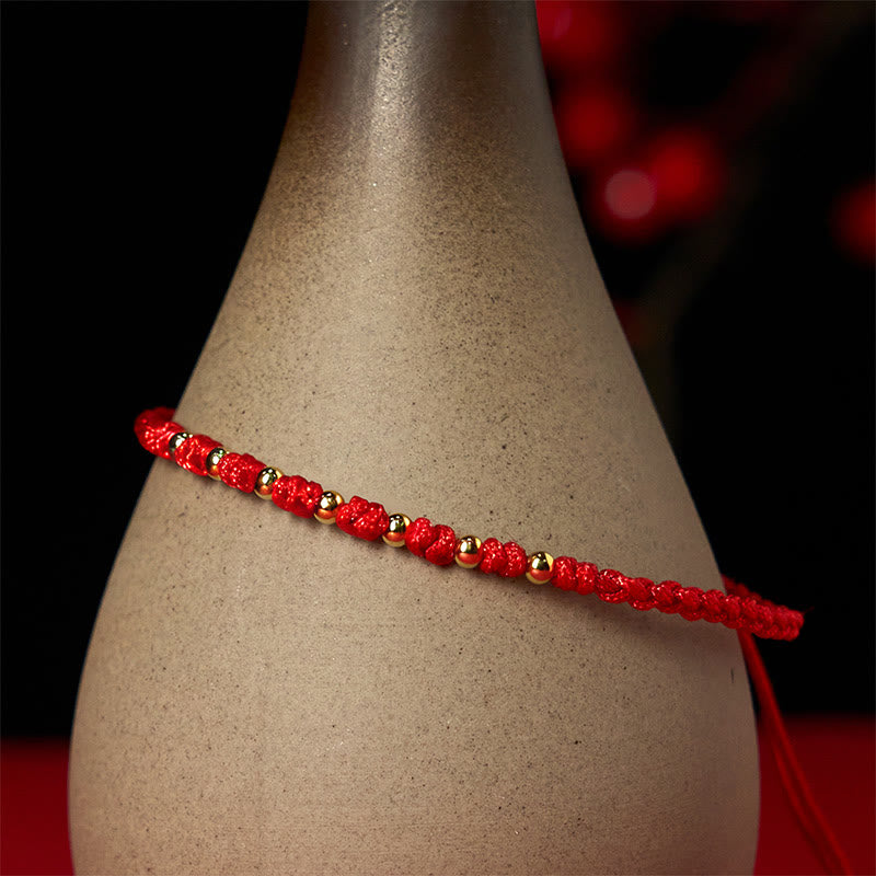 Pulsera trenzada de hilo rojo con cuentas de oro bañadas en plata de ley 925 y Buddha Stones - image 4