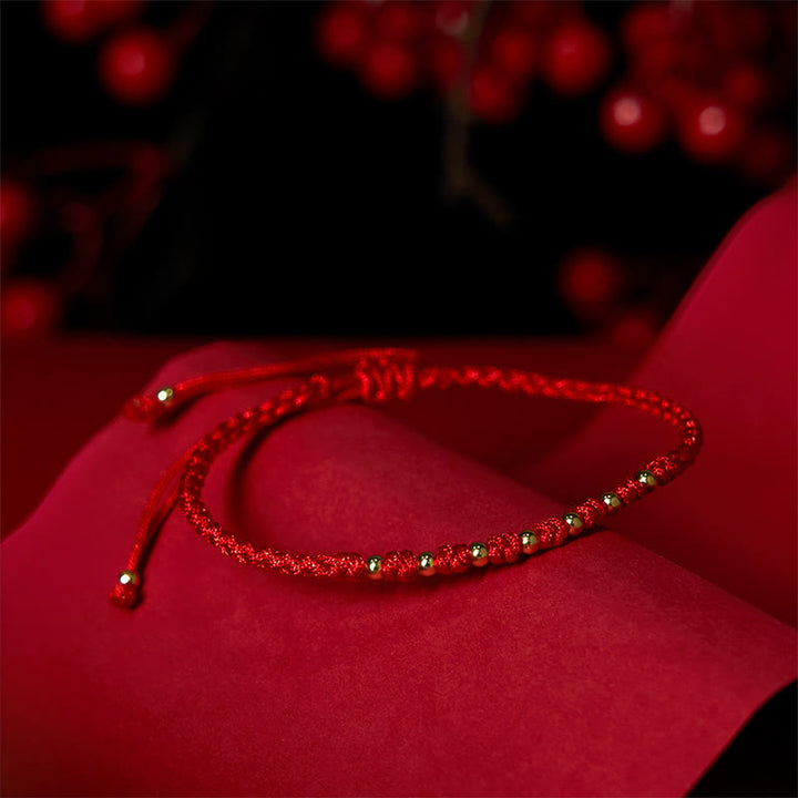 Pulsera trenzada de hilo rojo con cuentas de oro bañadas en plata de ley 925 y Buddha Stones - image 2