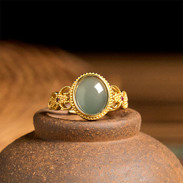 Anillo de jade de la suerte con diseño hueco de Buddha Stones , chapado en oro y plata de ley 925 natural - image 10