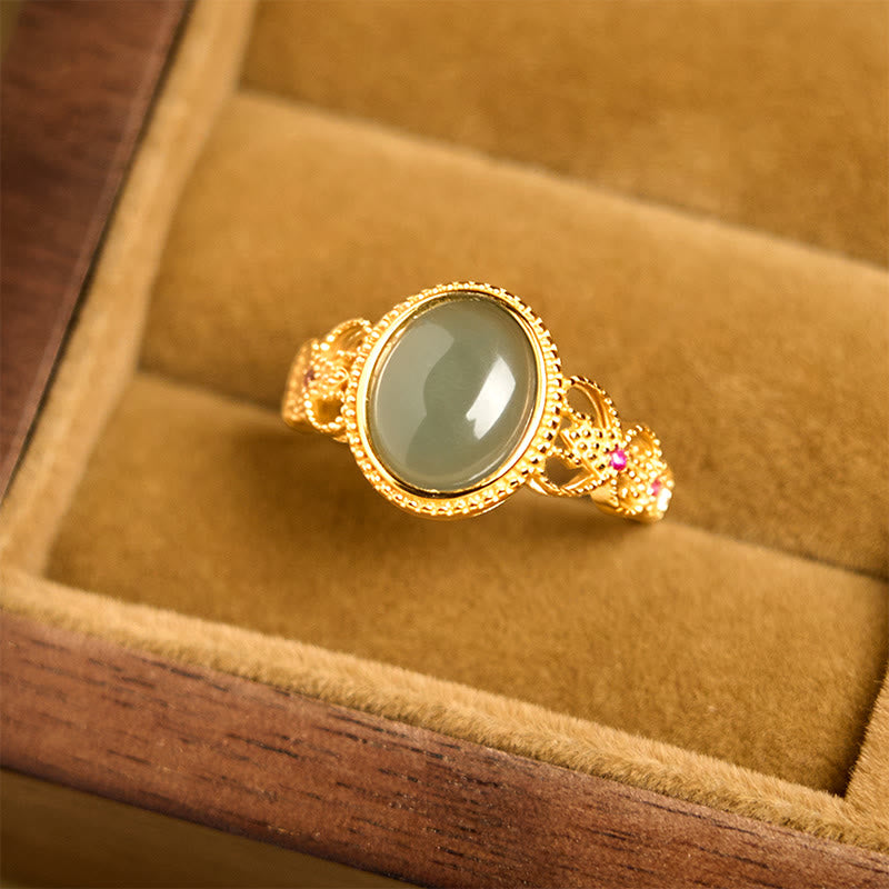 Anillo de jade de la suerte con diseño hueco de Buddha Stones , chapado en oro y plata de ley 925 natural - image 12