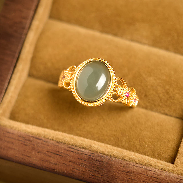 Anillo de jade de la suerte con diseño hueco de Buddha Stones , chapado en oro y plata de ley 925 natural - image 12