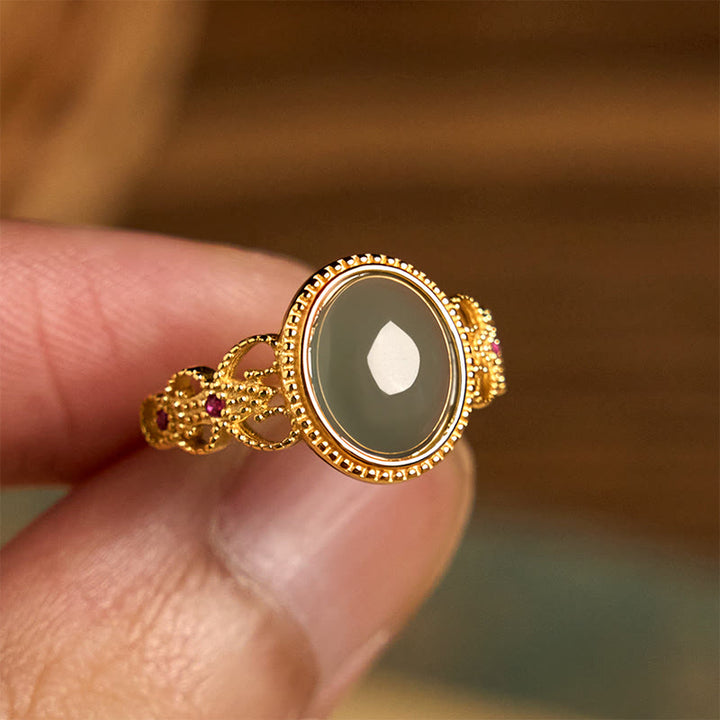 Anillo de jade de la suerte con diseño hueco de Buddha Stones , chapado en oro y plata de ley 925 natural - image 13