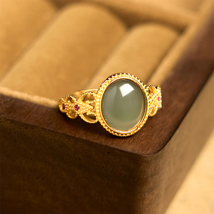 Anillo de jade de la suerte con diseño hueco de Buddha Stones , chapado en oro y plata de ley 925 natural - image 10