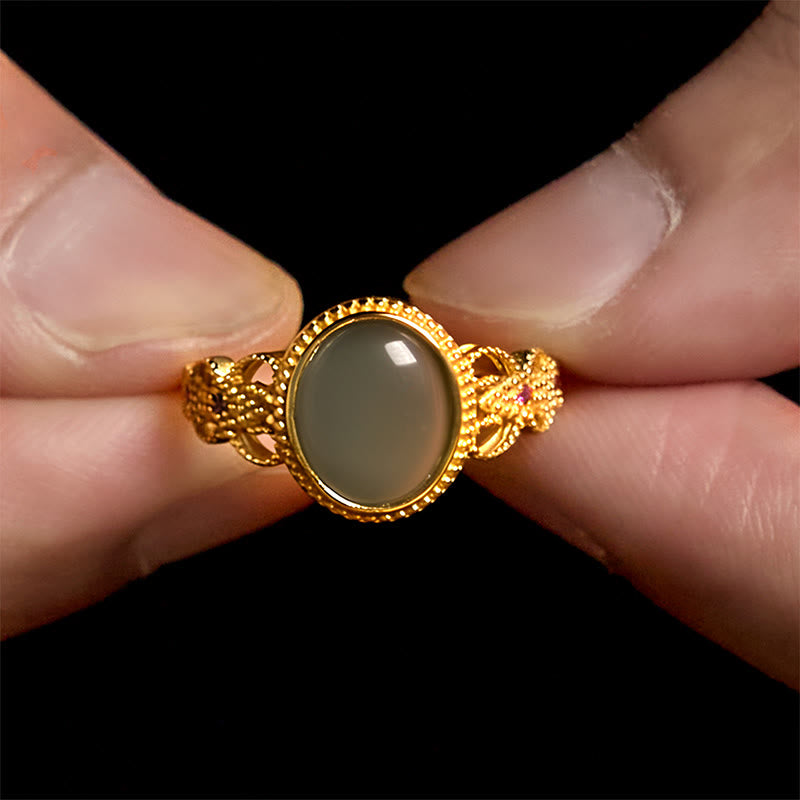 Anillo de jade de la suerte con diseño hueco de Buddha Stones , chapado en oro y plata de ley 925 natural - image 15