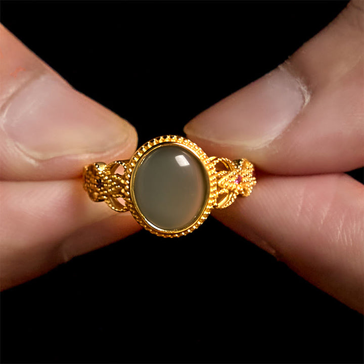 Anillo de jade de la suerte con diseño hueco de Buddha Stones , chapado en oro y plata de ley 925 natural - image 16