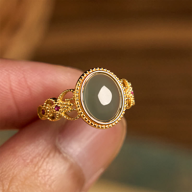 Anillo de jade de la suerte con diseño hueco de Buddha Stones , chapado en oro y plata de ley 925 natural - image 14