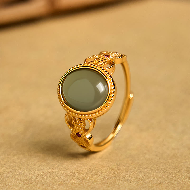 Anillo de jade de la suerte con diseño hueco de Buddha Stones , chapado en oro y plata de ley 925 natural - image 8