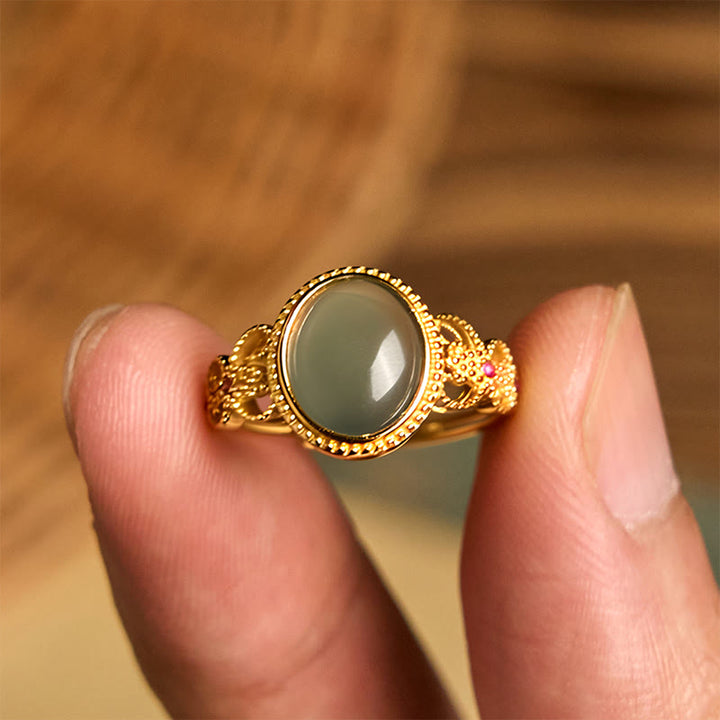 Anillo de jade de la suerte con diseño hueco de Buddha Stones , chapado en oro y plata de ley 925 natural - image 15