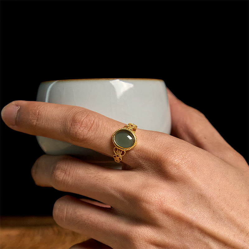 Anillo de jade de la suerte con diseño hueco de Buddha Stones , chapado en oro y plata de ley 925 natural - image 17