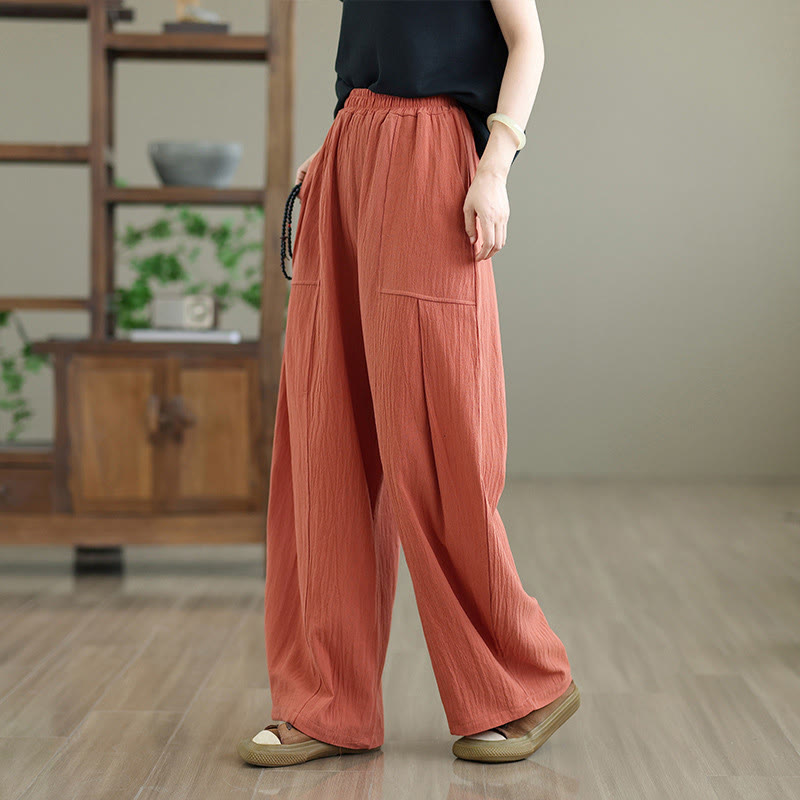 Pantalones de lino y algodón para mujer, hasta el tobillo, con diseño plisado y bolsillos, con estampado Buddha Stones - image 2