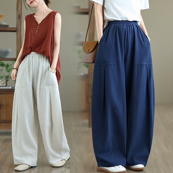 Pantalones de lino y algodón para mujer, hasta el tobillo, con diseño plisado y bolsillos, con estampado Buddha Stones - image 20