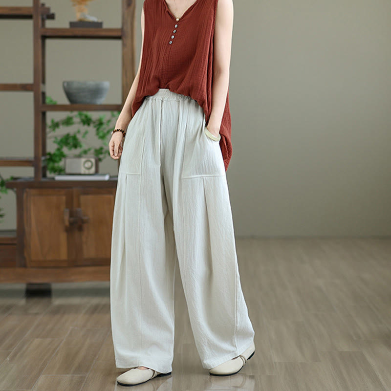Pantalones de lino y algodón para mujer, hasta el tobillo, con diseño plisado y bolsillos, con estampado Buddha Stones - image 13