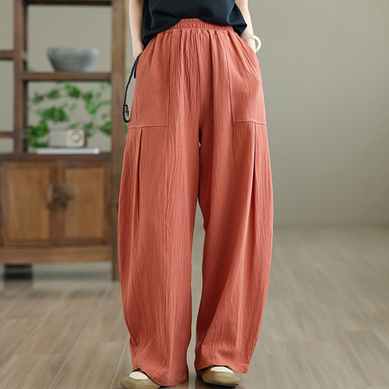 Pantalones de lino y algodón para mujer, hasta el tobillo, con diseño plisado y bolsillos, con estampado Buddha Stones - image 4