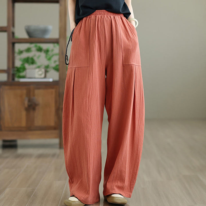 Pantalones de lino y algodón para mujer, hasta el tobillo, con diseño plisado y bolsillos, con estampado Buddha Stones - image 4