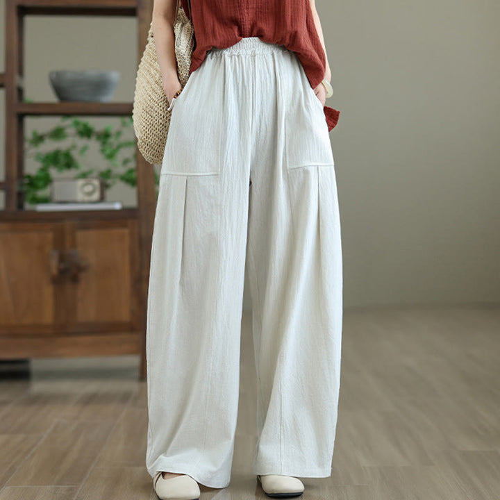 Pantalones de lino y algodón para mujer, hasta el tobillo, con diseño plisado y bolsillos, con estampado Buddha Stones - image 12