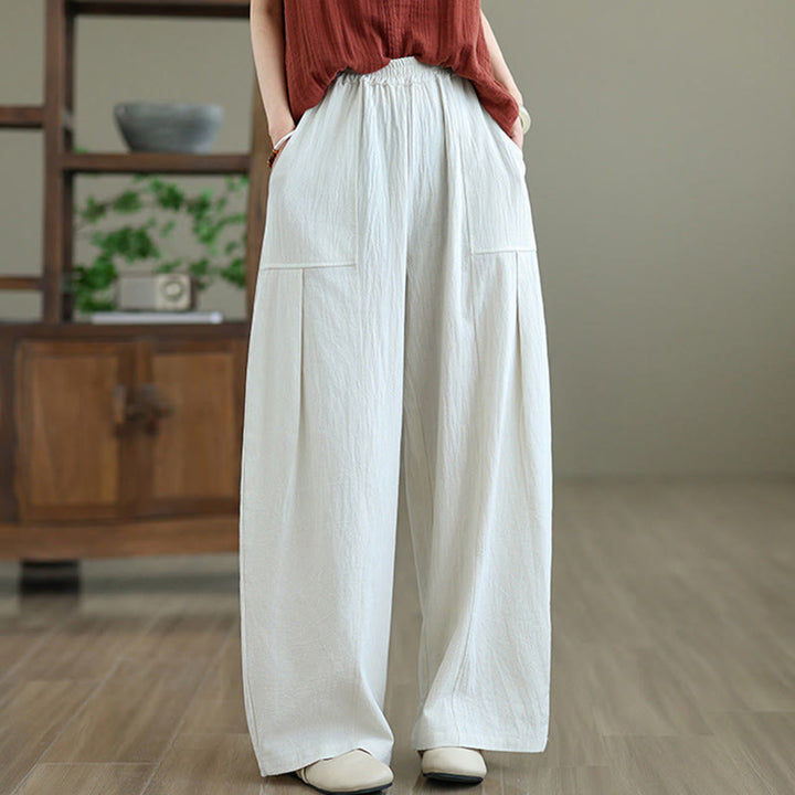 Pantalones de lino y algodón para mujer, hasta el tobillo, con diseño plisado y bolsillos, con estampado Buddha Stones - image 10