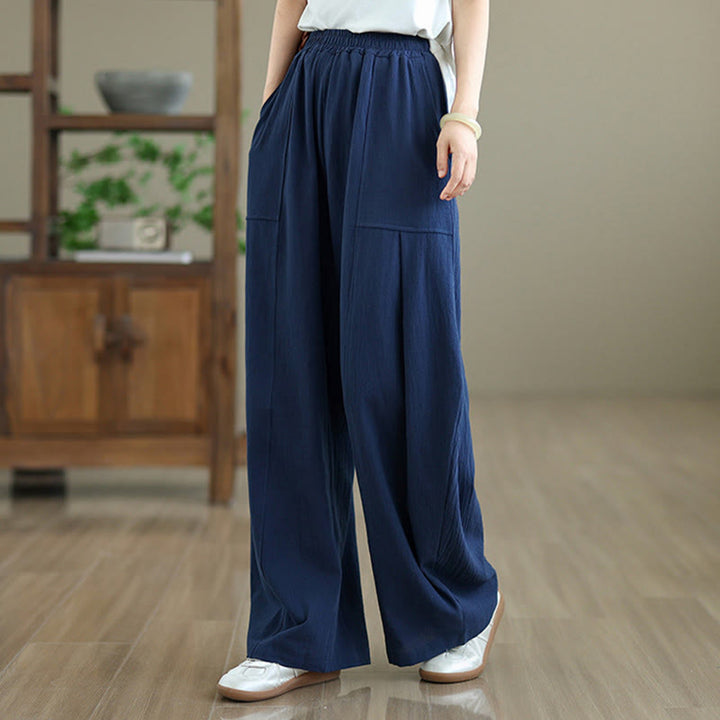 Pantalones de lino y algodón para mujer, hasta el tobillo, con diseño plisado y bolsillos, con estampado Buddha Stones - image 16