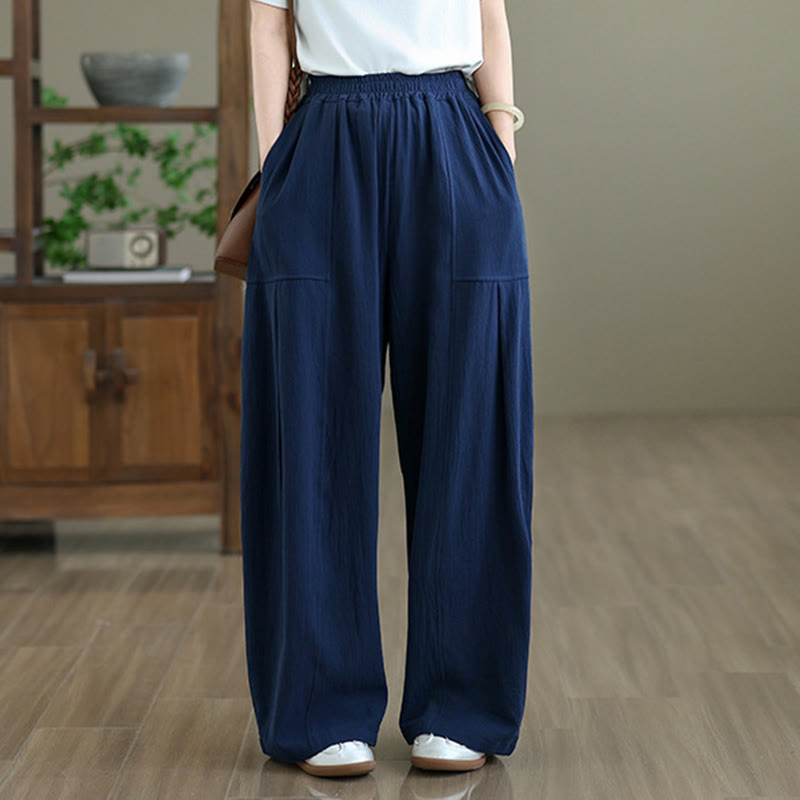 Pantalones de lino y algodón para mujer, hasta el tobillo, con diseño plisado y bolsillos, con estampado Buddha Stones - image 15