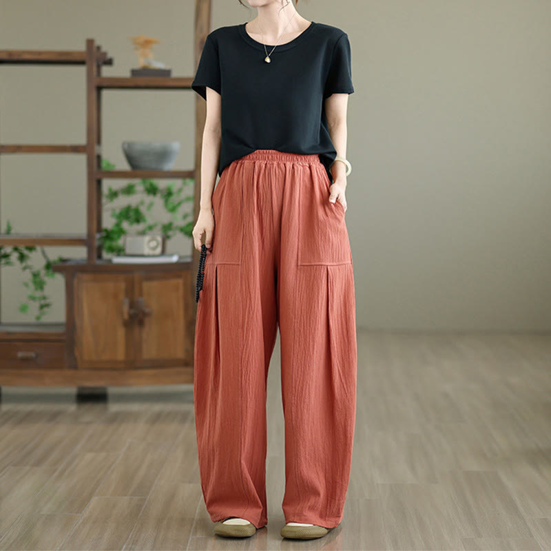 Pantalones de lino y algodón para mujer, hasta el tobillo, con diseño plisado y bolsillos, con estampado Buddha Stones - image 5