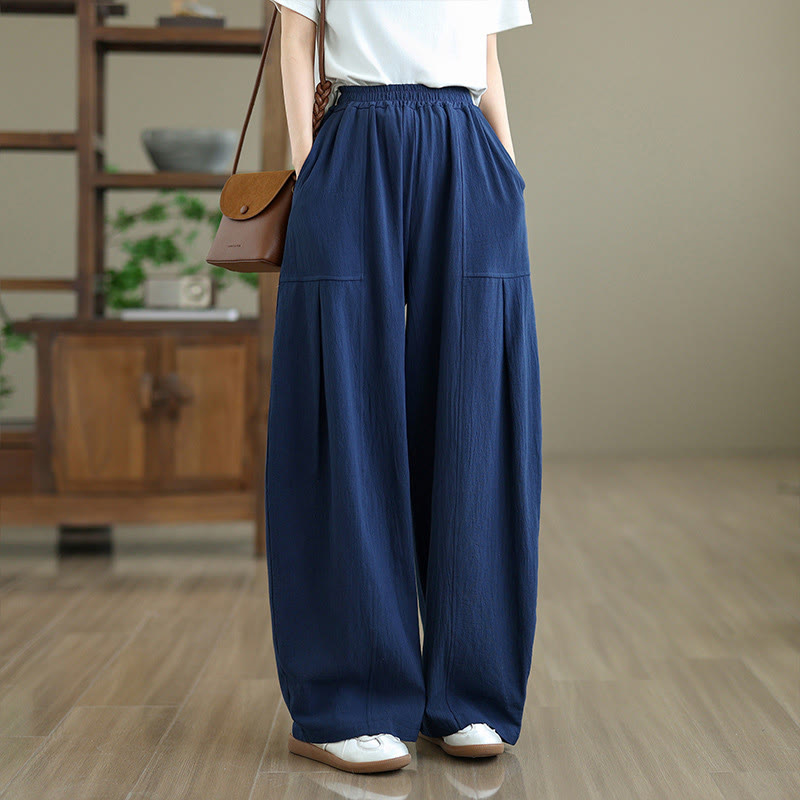 Pantalones de lino y algodón para mujer, hasta el tobillo, con diseño plisado y bolsillos, con estampado Buddha Stones - Azul medianoche - US12, UK/AU16, EU44 (2XL) - image 14