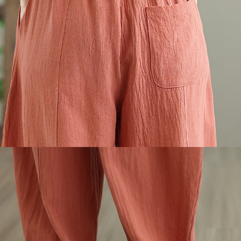 Pantalones de lino y algodón para mujer, hasta el tobillo, con diseño plisado y bolsillos, con estampado Buddha Stones - image 7