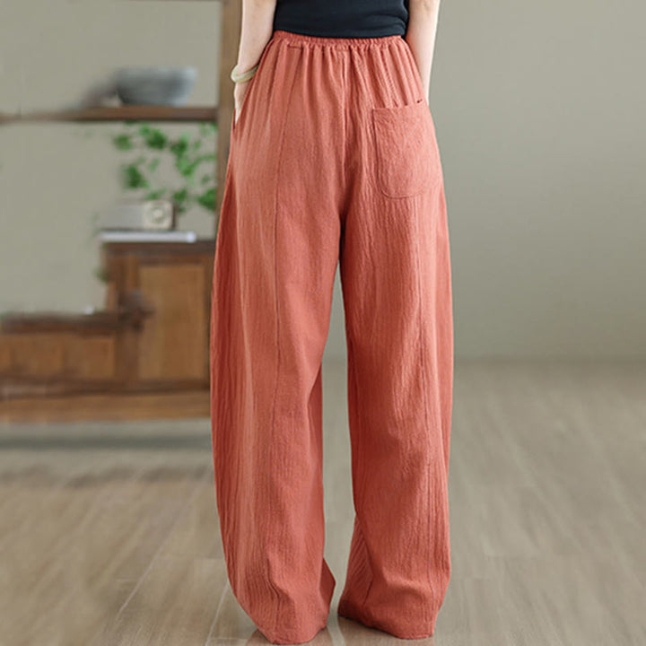 Pantalones de lino y algodón para mujer, hasta el tobillo, con diseño plisado y bolsillos, con estampado Buddha Stones - image 3