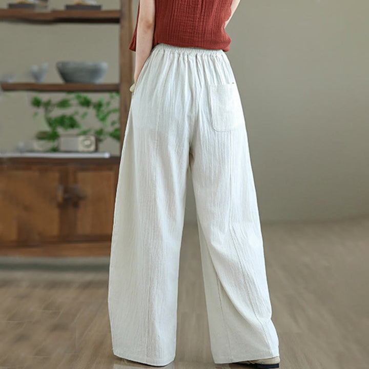 Pantalones de lino y algodón para mujer, hasta el tobillo, con diseño plisado y bolsillos, con estampado Buddha Stones - image 11