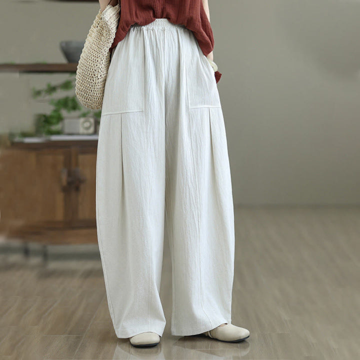 Pantalones de lino y algodón para mujer, hasta el tobillo, con diseño plisado y bolsillos, con estampado Buddha Stones - FloralBlanco - US12, UK/AU16, EU44 (2XL) - image 8