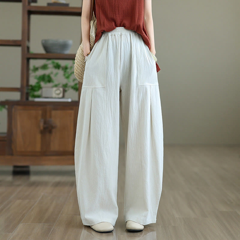 Pantalones de lino y algodón para mujer, hasta el tobillo, con diseño plisado y bolsillos, con estampado Buddha Stones - image 9
