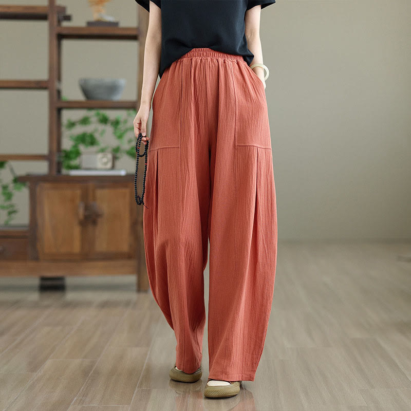 Pantalones de lino y algodón para mujer, hasta el tobillo, con diseño plisado y bolsillos, con estampado Buddha Stones - NaranjaRojo - US12, UK/AU16, EU44 (2XL) - image 1