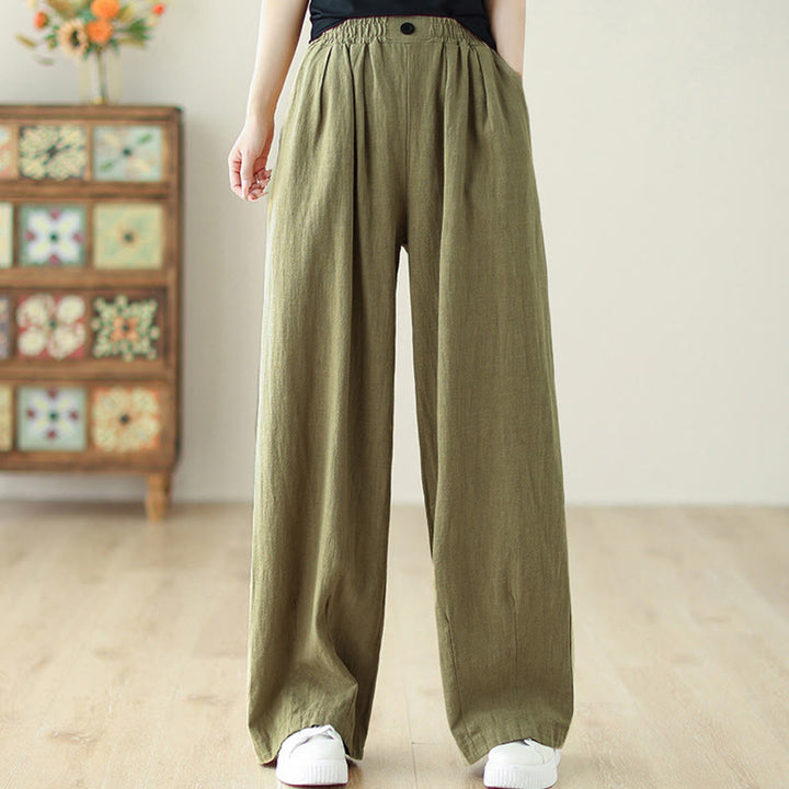 Pantalones de algodón y lino con cintura elástica y bolsillos para mujer con diseño de botones Buddha Stones Commute - image 4