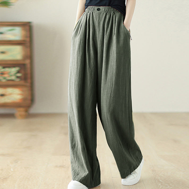 Pantalones de algodón y lino con cintura elástica y bolsillos para mujer con diseño de botones Buddha Stones Commute - Gris pizarra - US12, UK/AU16, EU44 (3XL) - image 18