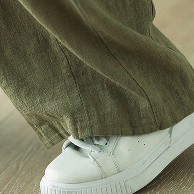 Pantalones de algodón y lino con cintura elástica y bolsillos para mujer con diseño de botones Buddha Stones Commute - image 11