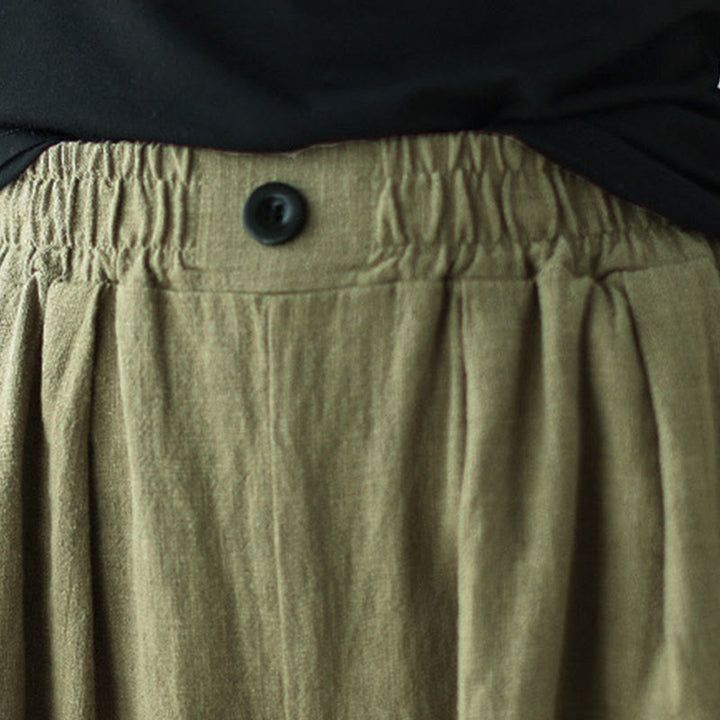 Pantalones de algodón y lino con cintura elástica y bolsillos para mujer con diseño de botones Buddha Stones Commute - image 8