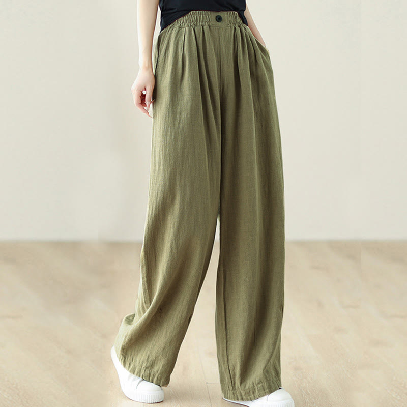 Pantalones de algodón y lino con cintura elástica y bolsillos para mujer con diseño de botones Buddha Stones Commute - image 7