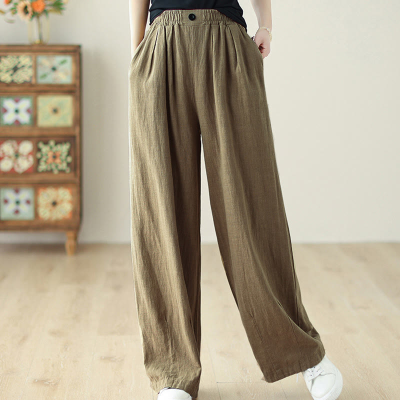 Pantalones de algodón y lino con cintura elástica y bolsillos para mujer con diseño de botones Buddha Stones Commute - image 2