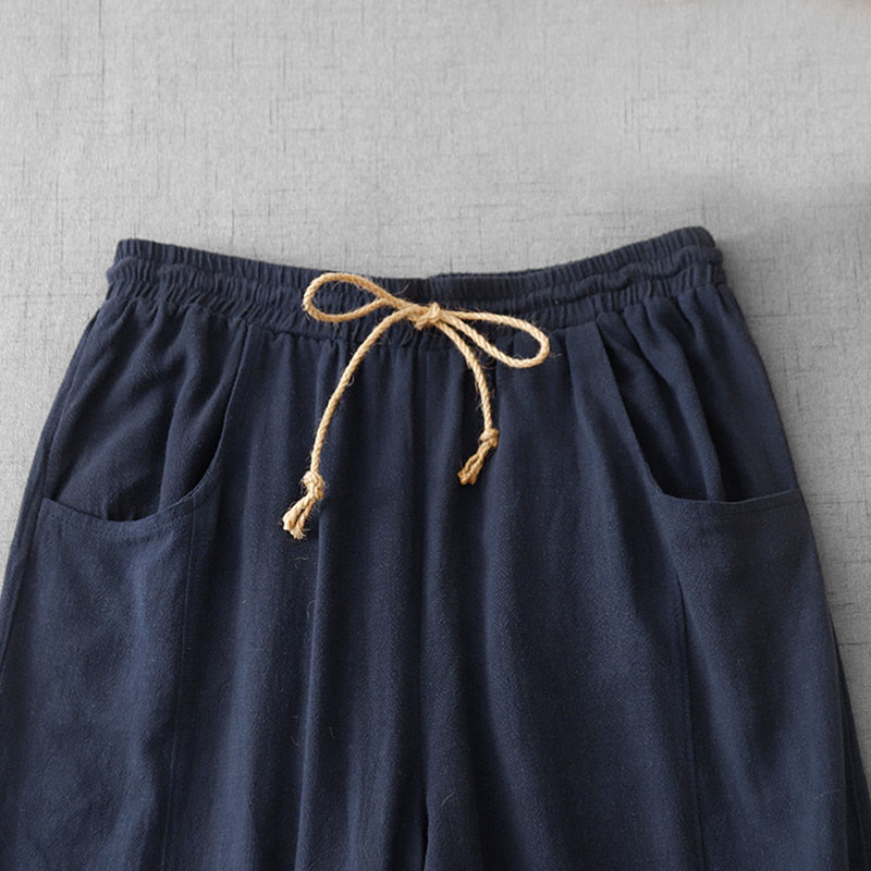 Pantalones casuales de algodón con diseño sencillo y bolsillos para mujer, con diseño de Buddha Stones , en color puro y cordón ajustable. - image 2