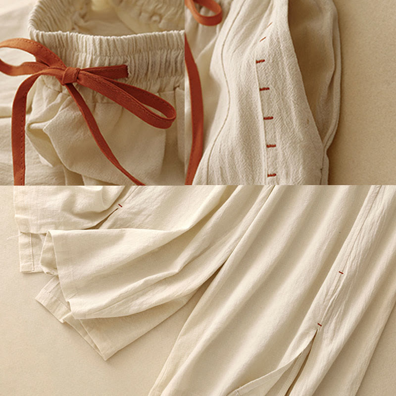 Pantalones casuales de algodón con aberturas laterales y pernera ancha para mujer, largos 7-8, con bolsillos , de Buddha Stones - image 9