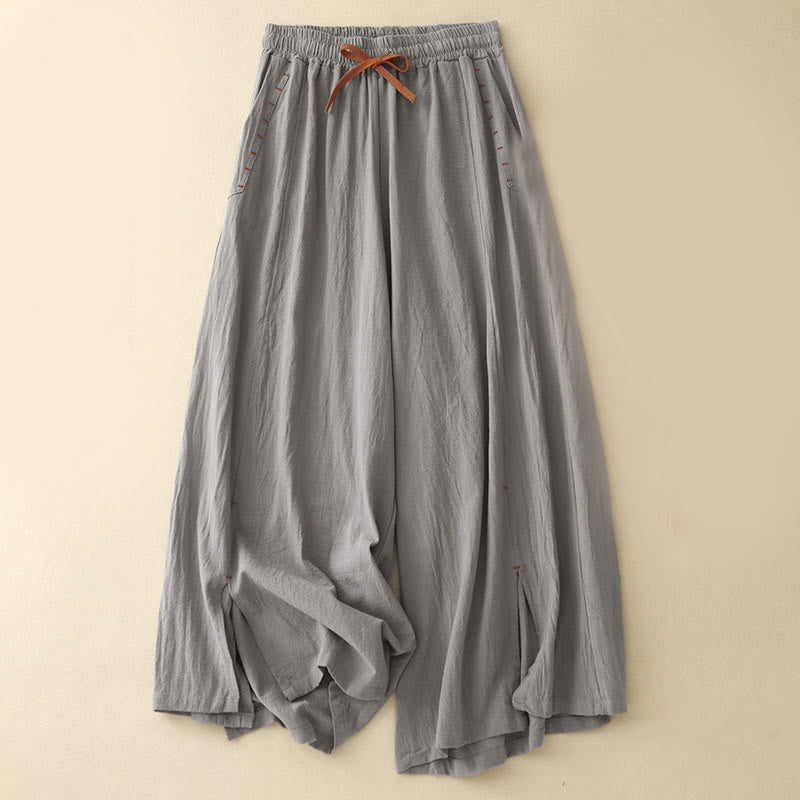 Pantalones casuales de algodón con aberturas laterales y pernera ancha para mujer, largos 7-8, con bolsillos , de Buddha Stones - Gris oscuro - US8-10，UK/AU12-14，EU40-42 (2XL) - image 11