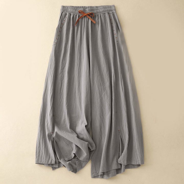 Pantalones casuales de algodón con aberturas laterales y pernera ancha para mujer, largos 7-8, con bolsillos , de Buddha Stones - Gris oscuro - US8-10，UK/AU12-14，EU40-42 (2XL) - image 10