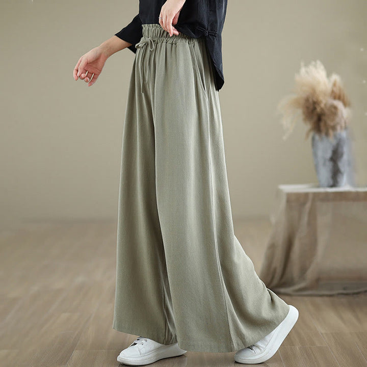 Pantalones de lino y algodón con pernera ancha y bolsillos para mujer, diseño sencillo con cordones y estampado Buddha Stones Commute - image 2