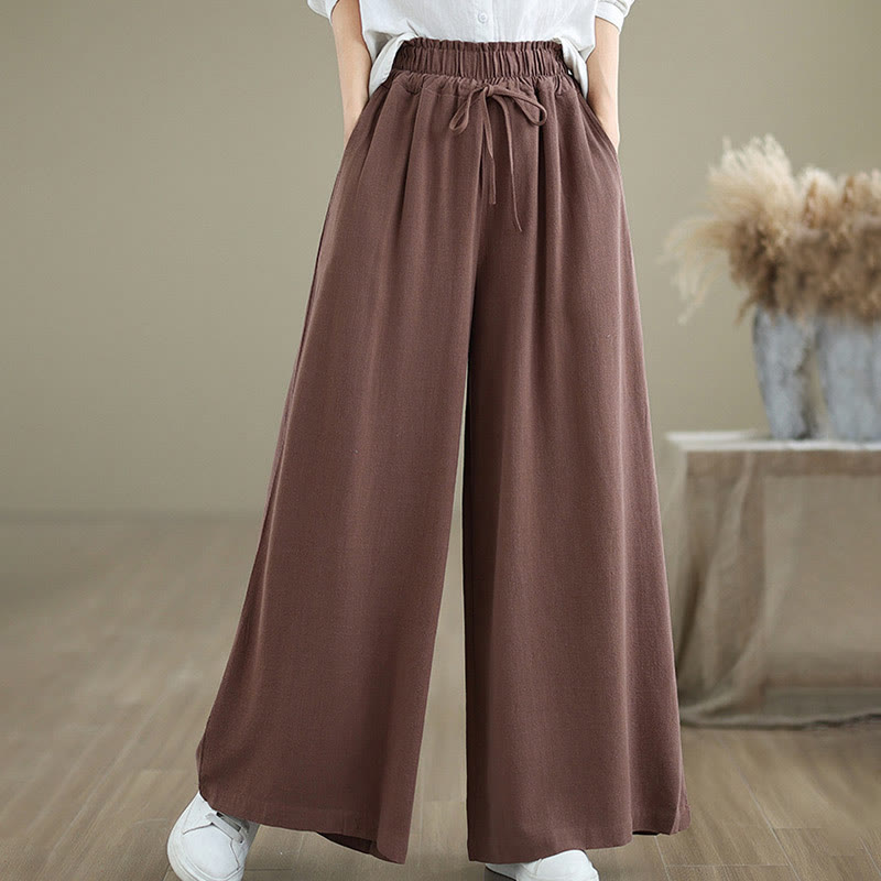 Pantalones de lino y algodón con pernera ancha y bolsillos para mujer, diseño sencillo con cordones y estampado Buddha Stones Commute - image 12